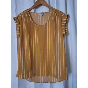 Wonderly Striped Mustard And White Short Dolman Sleeve Blouse Size Small